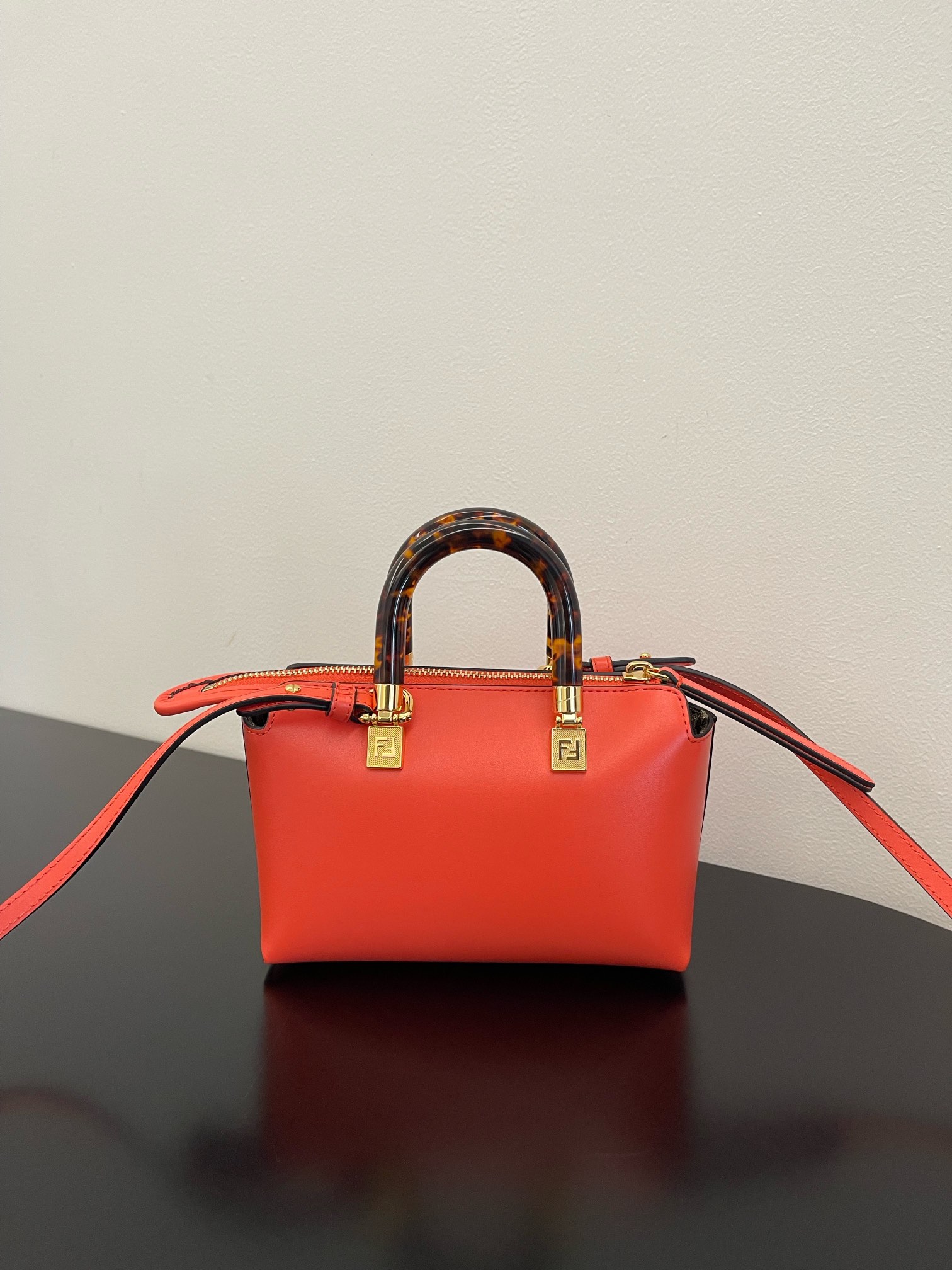 Fendi Mini By The Way Leather Boston Shoulder Bag Orange